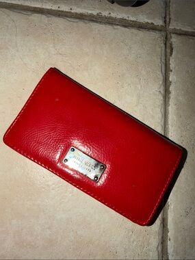 Nine West Red Patent Leather Phone Wallet Case with Metal Logo Plate